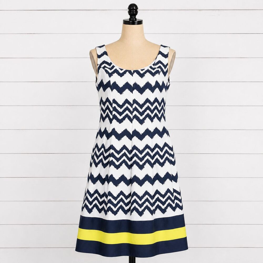 Jones Studio Chevron Striped Sleeveless Sun Dress SZ 12 Office Cruise Casual